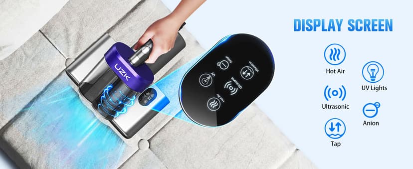 Bed Vacuum Cleaner Mattress Vacuum Cleaner,16Kpa Powerful Handheld Vacuums with UV-C Light & Double Dust Cup & High Heating & Ultrasonic & Anion for Bed Sofa (MV11,Black)
