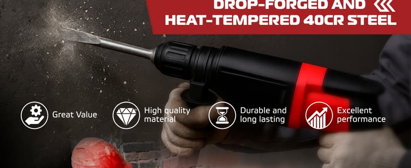 SDS Plus Chisel Set for Rotary Hammer Drills, 6 PCS SDS Chisel Set Includes Point, Flat, Scaling, Groove, Scraping, Tile, Hammer Drill Bits for Brick, Concrete, Block, Masonry