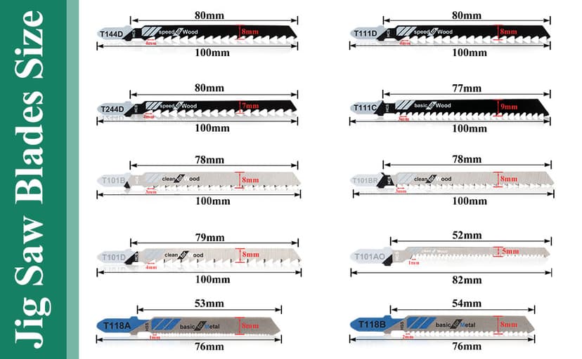 Jigsaw Blades, 10 Piece Jig Saw Blades, Assorted T-Shank jig Saw Blades for Wood, Metal and Plastic Cutting(T111D, T101AO, T101BR, T101D, T101B, T118A, T118B, T144D, T244D,T111C)