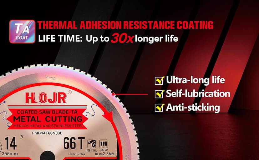 Metal Cutting Circular Saw Blade, Steel and Stainless Steel Cutting, The Cutting Head uses a Special Anti-Heat Sticking Coating with high Finish and Long Life,FMB 14 inch 66-Tooth 1" -TA