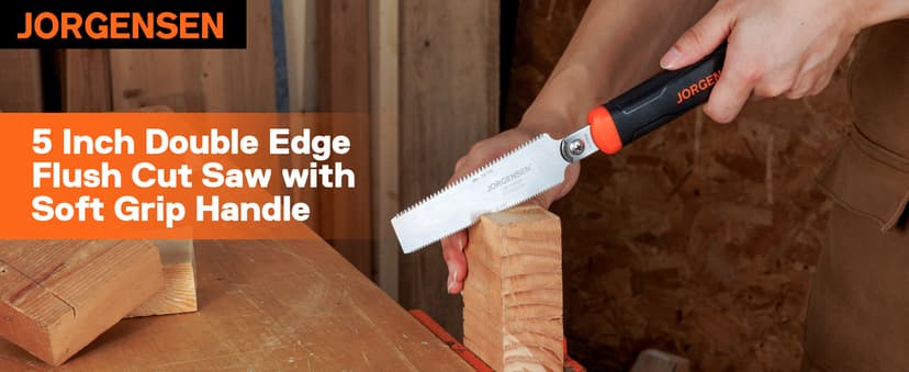 JORGENSEN Japanese Flush Cut Saw, 5 Inch Pro Double Edge Pull Saw, SK5 Flexible Blade Wood Handsaw, 18/25 TPI Blade with Soft Grip Handle for Hardwood & Softwood Woodworking, Wood Trim