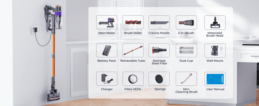 Cordless Vacuum Cleaner, 450W/40KPA 55 Mins Stick Vacuum Cleaner with LED Touch Display, Lightweight Handheld Vacuum Cleaners for Home, Carpet, Pet Hair and Hardwood Floors