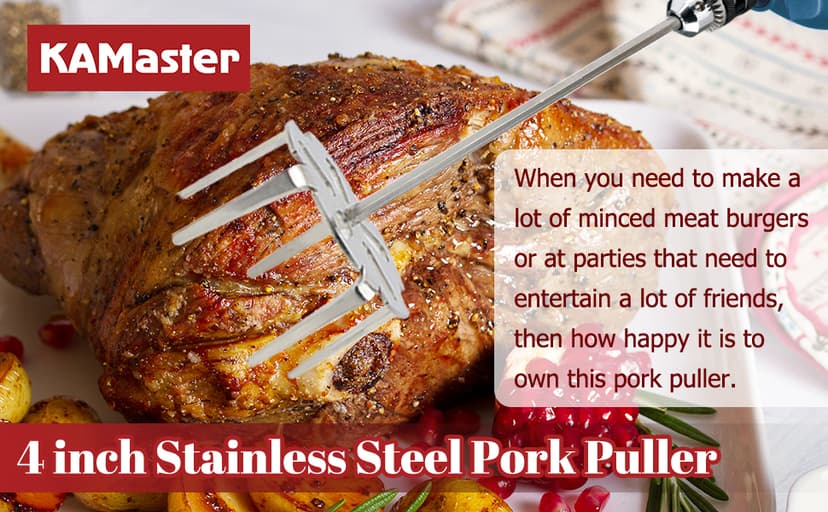 KAMaster Pork Puller Drill Attachment 304 Stainless Steel Meat Shredder Used with Standard Hand Drill for BBQ