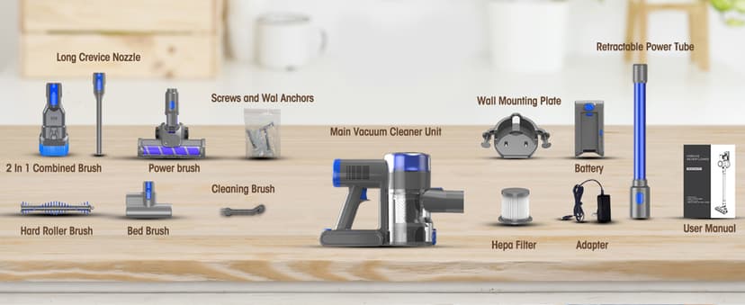 Cordless Vacuum Cleaner, 33KPA/400W Rechargeable Stick Vacuum Cleaner with 45 Mins Runtime, 6-in-1 Lightweight Portable Handheld Stick Vacuum for Home Hard Floor Carpet Car Pet Hair