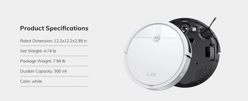ILIFE V2 Robot Vacuum Cleaner, Tangle-Free Suction, 120 Mins Runtime, Slim, Self-Charging Robotic Vacuum Cleaner, Ideal for Pet Hair and Hard Floors