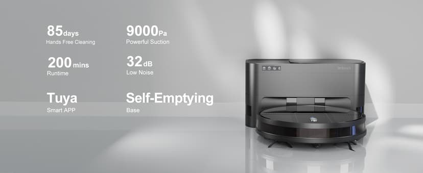 Robot Vacuum Cleaner with Self-Emptying Base – 9000Pa Suction, 85 Days of Dust Storage, Wi-Fi/App/Alexa Control – Ideal for Hard Floors, Low Carpets, and Pet Hair