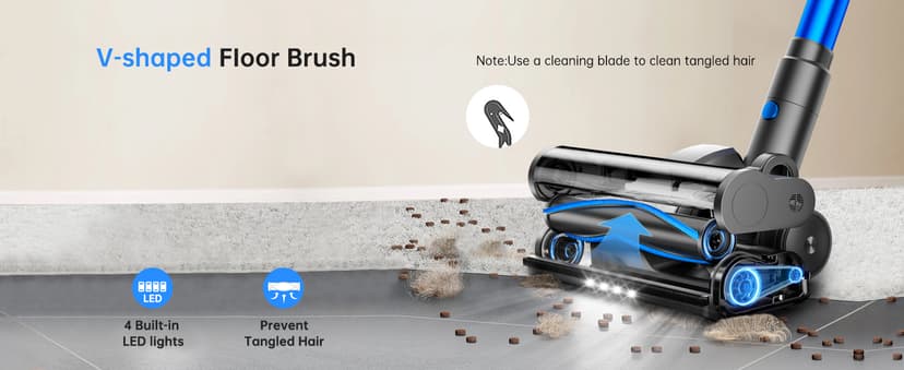 FABULETTA Cordless Vacuum Cleaner, Lightweight Vacuum Cleaners for Home with 500W Brushless Motor, Rechargeable Stick Vacuum Up to 55 Mins Runtime, Great for Pet Hair, Carpet, Hard Floor, Deep Blue