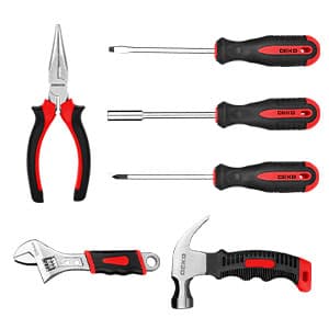 DEKOPRO Drill Set: Tool Set with 8V Red Cordless Drill, Home Tool Kit with Drill, Hand Tool Kits for Women 126 Piece