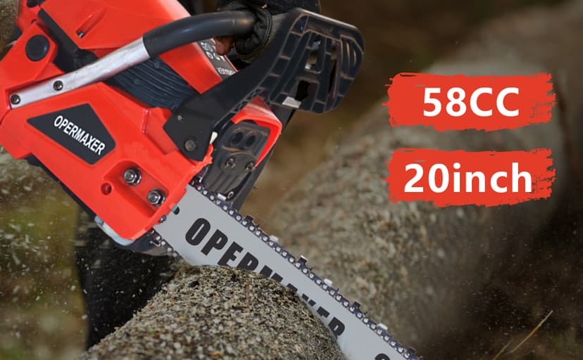 58CC 20 Inch 2-Cycle Gas Powered Chainsaw, 12500r/min 3.8 HP Chainsaw Gas Powered, Low Kickback, Anti-Vibration, Protective Design for Tree Wood Cutting(Red)