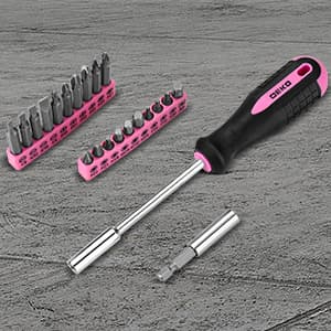 DEKOPRO Pink Drill Tool Kit Set: 20V Cordless Power Drill Tool Box with Battery Electric Drill Driver for Men Home Hand Repair Basic Toolbox Tools Sets Drills Case, DKMT186-GP