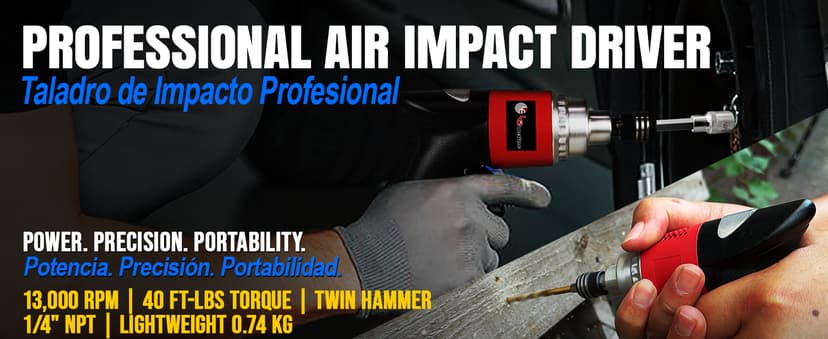 LE LEMATEC Professional Air Impact Driver - 13000 RPM Pneumatic Wrench with Twin Hammer, 40 ft-lb Torque, 1/4" NPT Compact Gun for Automotive, Furniture & Woodworking (LE-ID413)