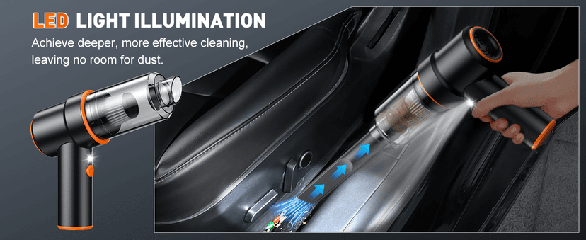 KMM Handheld Car Vacuum Cleaner, 11000PA Vacuum Cleaner & Air Duster, 120W High Power Vacuum Portable Cordless, Hand Held Vacuum Rechargeable with Multi-Nozzles & LED Light for Home, Car, Office