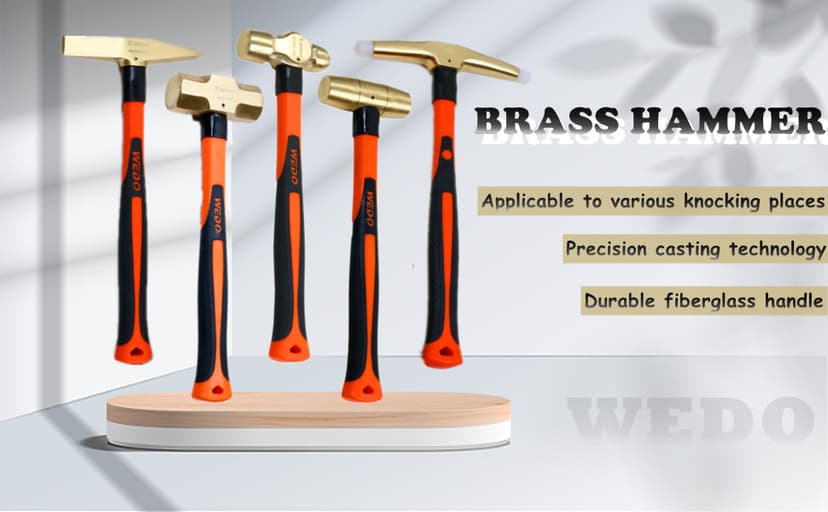 WEDO Brass Sledge Hammer With Fiberglass Handle, Non-Magnetic, Die-Forge, Corrosion Resistant, DIN Standard, 1lb, 300mm, 12"