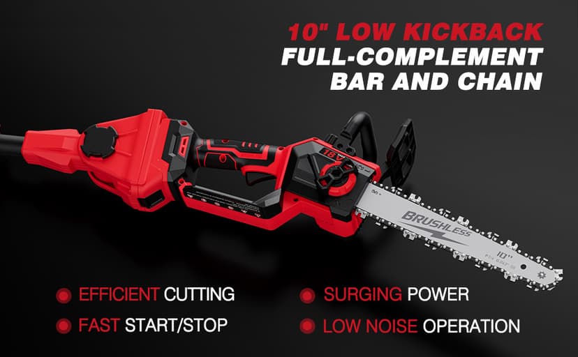 2-IN-1 Cordless 10-Inch Pole Saw And Chainsaw Compatible with Milwaukee M18 18V Battery, Total Reach of Max 15ft, Auto Oiling, Electric Pole Saw for Tree Trimming Pruning (Battery NOT Included)
