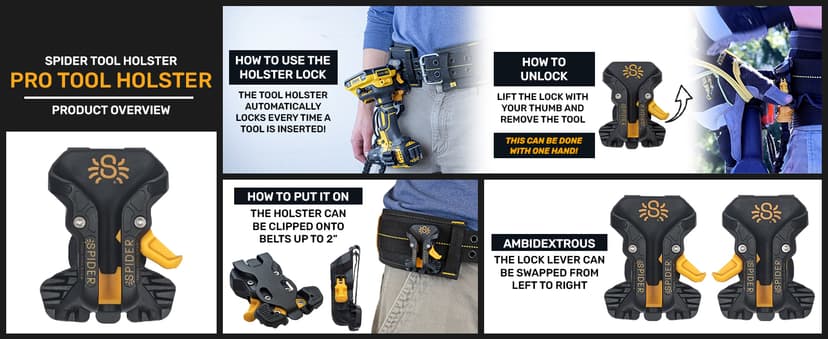Spider Tool Holster - Improve The Way You Carry Your Power Drill, Driver, Multitool, Pneumatic, Multi-Tool and More on Your Belt - Compatible With All Major Tool Brands