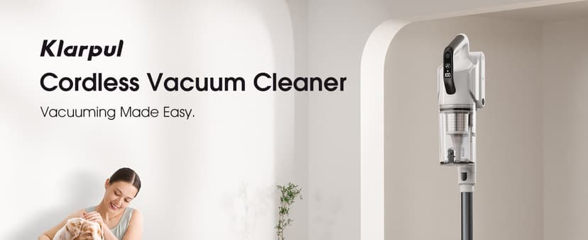 Cordless Vacuum Cleaner, 580W 48KPA 65Mins Runtime Fast Charging Vacuum Cleaner, Self-Standing LED Light Touch Screen Stick Vacuum for Home Light Weight,for Pet Hair/Carpet/Floor, White