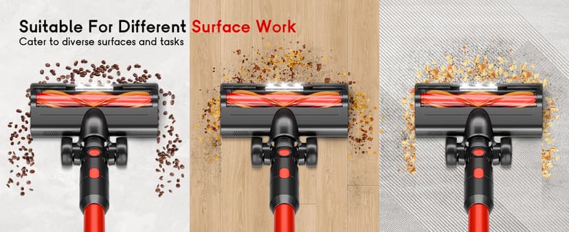 Cordless Vacuum Cleaner - Lightweight, 35Kpa Home Stick Vacuum, Smart Display & Removable Battery, Up to 45 Mins, 8 in 1 Portable Handhled Vacuum, Wall Mount Charging for Hardfloor, Carpet Red