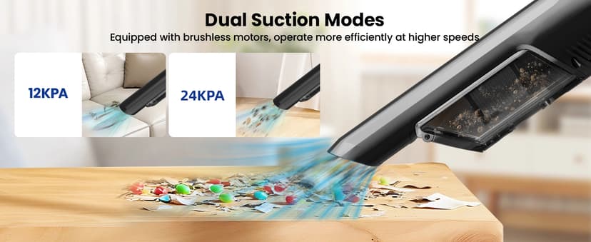 Cordless Handheld Vacuum, 24Kpa Strong Suction Car Vacuum with Brushless Motor, Charging Dock, 2in1 Flat Nozzle, Sofa Brush, 1.5lb Portable HandHeld Vacuum with 2-Speed for Home, Car, Pet, Office