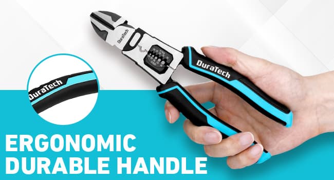 DURATECH 4-in-1 Diagonal Cutting Pliers, 8" Multifunction Heavy Duty Side-Cutting Pliers with Wire Stripper, Wire Cutters with Ergonomic Handle for Electricians and Homes