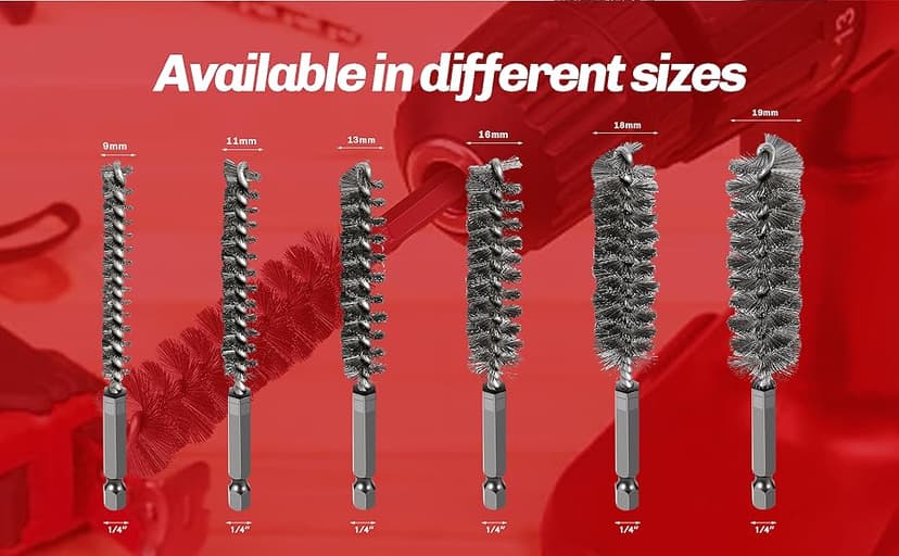 6PCS 304 Stainless Steel Bore Brush Copper Pipe Cleaner, Twisted Wire Drill Brush,1/4 Inch Hex Shank S2 Steel Handle, for Power Drill Plumbing Tools