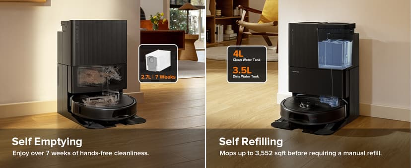 roborock Qrevo Plus Robot Vacuum and Mop with FlexiArm Design Edge Mopping, Self-Emptying, 10 mm Liftable Mops, Auto Mop Washing & Drying, Reactive Tech Obstacle Avoidance, 7,000 Pa Suction, Black