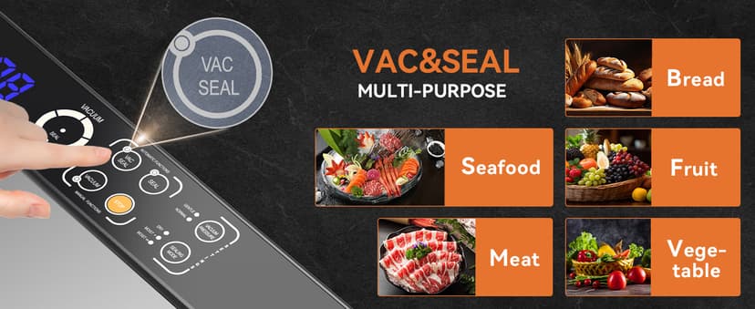Vacuum Sealer Machine, Food Sealer Machine 80KPA Automatic 8-IN-1 for Food Saving Dry/Moist Mode with Build-in Cutter&Storage, Digital Countdown, Air Suction Hose, 2 Roll-Bags, 11 Vacuum Bags