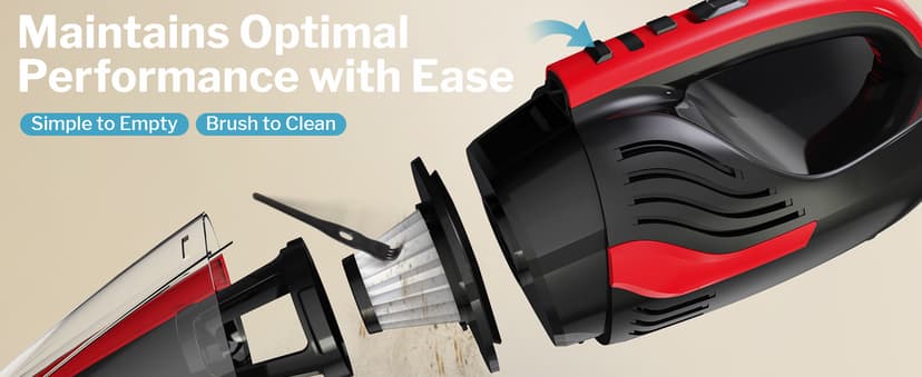 Pet Hair Handheld Vacuum Cordless, Car Vacuum Rechargeable with Reusable Filters, Motorized Brush and Multi-Accessories for Carpet, Couch & Stairs, Red, 17.0"X 4.6"X 6.6"