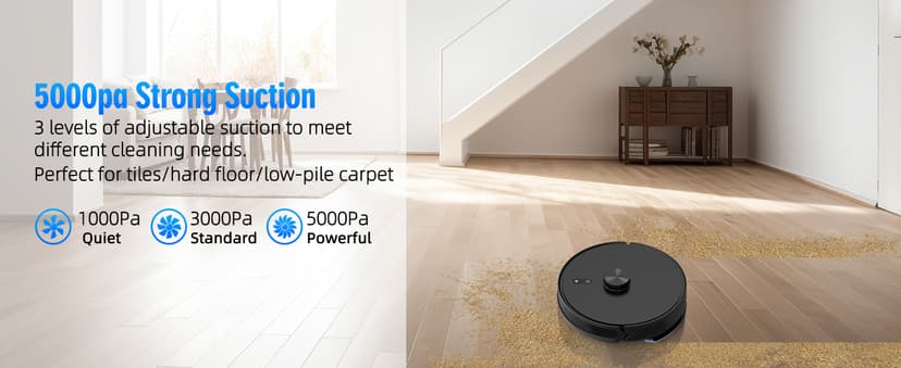 3-in-1 Robot Vacuum and Mop Combo, Self Emptying Station for 60 Days, Robotic Vacuum Cleaner with LiDAR Navigation & Max Strong 5000Pa Suction, 2.4G WiFi/Alexa/App Control, Self-Charging Base