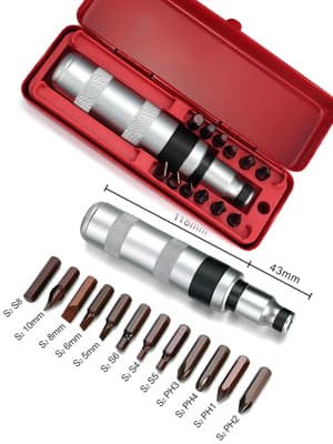 1/2" Hand Manual Reversible Impact Driver Set Extractor-12 PCS Impact Screwdriver S2 Steel Much More Durable Disengage Rusted Fasteners (Short Impact Screwdriver)