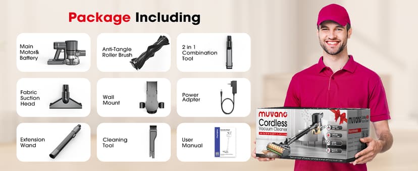 Cordless Vacuum Cleaners for Home, G26 Vacuum Cleaner, 45KPA Powerful Suction, Up to 60 Minutes, Tangle-Resistant, Rechargeable Stick Vac with Wall Mount for Pet Hair, Hardwood Floors