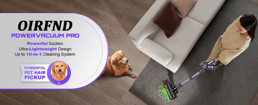 Cordless Vacuum Cleaner, 10 in 1 Stick Vacuum with Powerful Suction, Hose, Green LED Light, Anti-Tangle Brush, Lightweight Rechargeable Vacuum Cleaner for Home, Hardwood Floors, Carpets