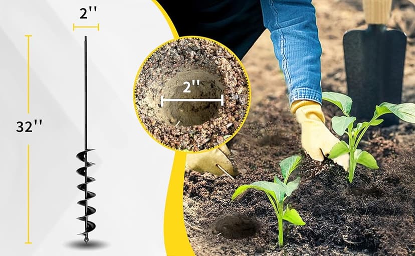 2”x32“ Auger Drill Bit for Planting, Heavy-Duty Planting Auger for Bulbs, Post Hole Digger for 3/8”Hex Drive Drill