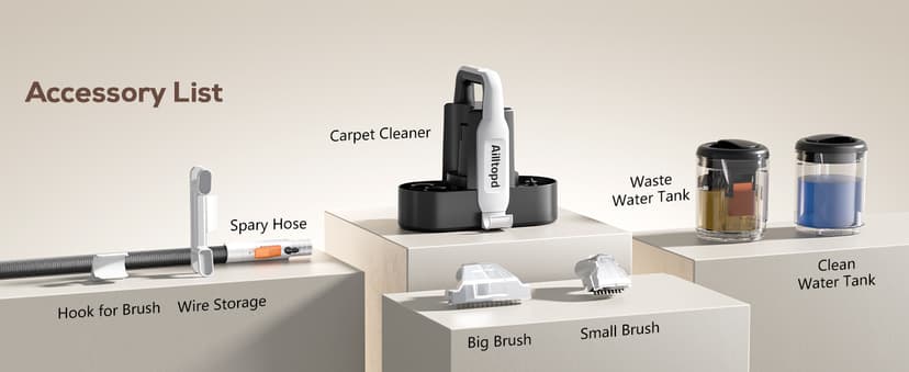 Upholstery Cleaner Machine, Powerful Suction & Portable Spot Remover, Deep Stain Cleaning for Carpet, Pets, Stairs, Car Seat, Couch, with Dual Size BrushHead and Cleaning Solutions