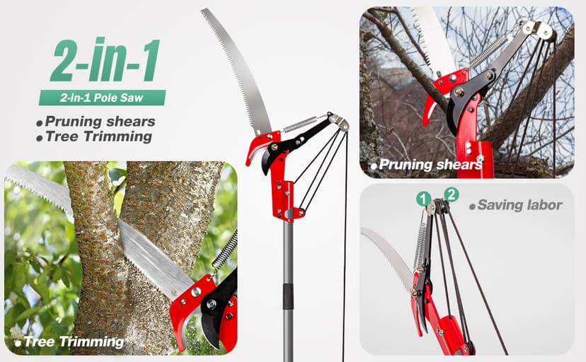 Suchtale 10ft Pole Saw, Manual Tree Pruner with Sharp Steel Blade, Trimmer with Scissors and High Strength Lightweight Handles for Pruning High Branches, Shrubs and Twigs at Forest Yard Garden Patios