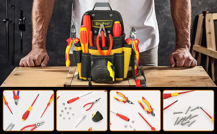 Tool Pouches, Tool Belt Pouch, Electrician Tool Pouch, Quickly Attach & Release Tool Belt Pouch with Clip, Tool Bag Multi-Pocket, Heavy Duty Tool Pouches for Carpenters & Home Improvement