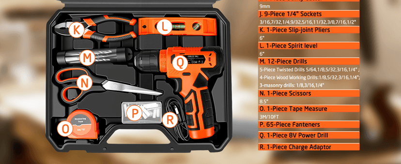 139-Piece Tool Set - Tool Kit with 8V Cordless Drill Driver in ToolBox Storage Case, General Household Drill Set for Home Repairs, Handyman, DIY Projects