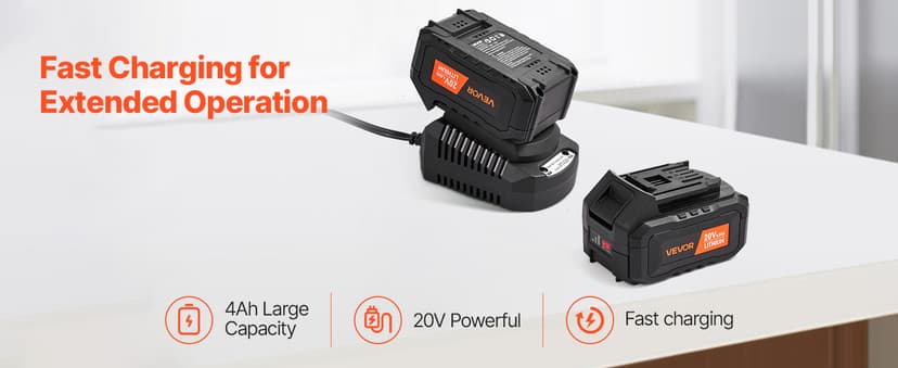 VEVOR 5/8" SDS-Plus Rotary Hammer Drill,20V Brushless Cordless Hammer Drills,4.0Ah Lithium-Ion Battery Powered,3.0A Fast Charger,Electric Demolition Hammers Variable Speed,Power Tool For Concret