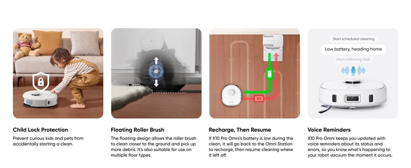 eufy X10 Pro Omni Robot Vacuum and Mop Combo, 8,000 Pa Suction, Dual Mops with 12 mm Auto-Lift and Carpet Detection, AI Obstacle Avoidance, Auto Mop Washing, Auto Drying, Self-Emptying, White