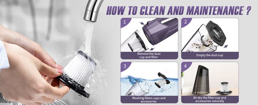 Handheld Vacuum Cordless - Car Vacuum Portable & Small Vacuum Cleaner with 6KPa Suction, USB Vacuum Cordless Rechargeable, HEPA Filter, LED Light for Pet Hair, Home, Car, Office - Includes Accessories