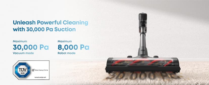 eufy Robot Vacuum 3-in-1 E20,with Versatile Stick and Handheld Vacuum Cleaner Combo,Self Emptying Up to 75 Days,Max 30,000Pa,Smart Obstacle Avoidance,Pro-Detangle,Perfect for Carpet,Crevices,Stairs