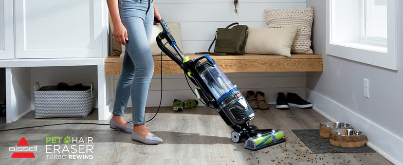 Bissell Pet Hair Eraser Turbo Rewind Vacuum, Lightweight, Automatic Cord Rewind, Tangle-Free Brush Roll, Headlights, Powerful Pet Hair Pickup, SmartSeal Allergen System, Blue, 27909