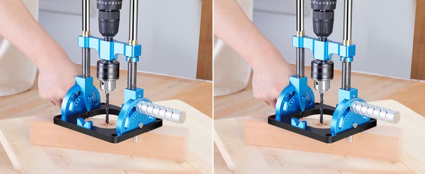 Portable Drill Guide, Multi Angle Drill Guide for Straight Holes, Self-Centering Pins, Drilling Jig w/Chuck & Key, Adjustable Angle from 0° to 60°, Chuck Clamping Range for 1/16-1/2" (1.5-13mm)