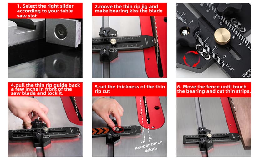 Thin Rip Jig Table Saw Jig Guide for Making Repetitive Narrow Thin Strip Cuts Woodworking Tools Fast Thin Ripping Guide for Table Saw Band Saw Router Table Fits for 3/8" x 3/4" T Slot