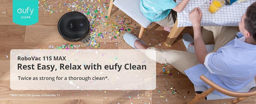 eufy Robot Vacuum 11S MAX, Super Thin, Powerful Suction, Quiet, Self-Charging Robotic Vacuum Cleaner, Cleans Hard Floors to Medium-Pile Carpets, Black