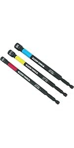 Klein Tools 32930 SAE Magnetic Impact Nut Setter Set, 6-Piece Color Coded Power Nut Driver with Extended Reach, 6 SAE Sizes