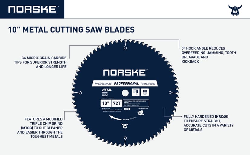 Norske Tools NCSBP216 10 inch 72T Metal Cutting Saw Blade For Steel Roofing, Metal Siding, Steel Pipe, Steel Studs & More 5/8 inch Bore