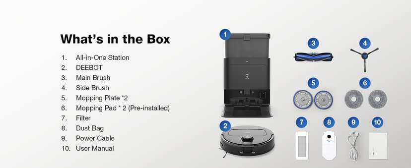 ECOVACS DEEBOT N30 Omni Robot Vacuum and Mop, 10000Pa Suction, TruEdge Adaptive Edge Mopping, ZeroTangle 2.0 Technology, Hot Air-Drying, Self-Emptying, Auto-Lift Mopping, Obstacle Avoidance