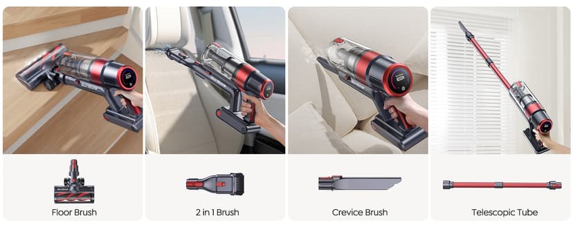 Cordless Vacuum Cleaner, 450W 40Kpa Stick Vacuum with Touch Screen, 55 Mins Runtime Rechargeable Vacuum, Lightweight Powerful Vacuum Cleaner for Home with 1.5L Cup for Pet Hair Carpet Hardwood Floor