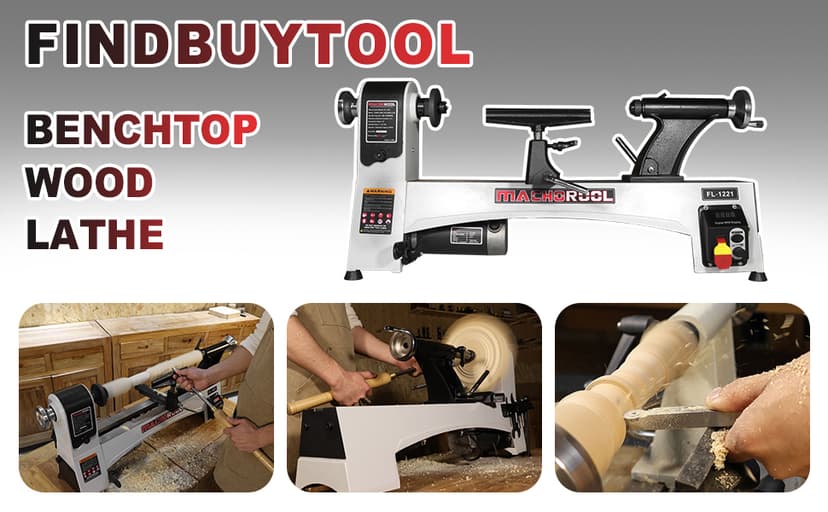 FINDBUYTOOL Wood Lathe, 12" x 21" Benchtop Variable Speed Midi Wood Lathe Machine, 3/4 HP, 6 AMP Motor, 2 Rotational Speed Range Settings (300-3500 RPM), Wood Lathe Machine