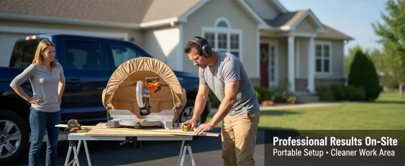 Miter Saw Dust Collection Hood with Light, Dust Solution for Miter Saws, Dust Collector, Accessory Holes, Universal Fit, Storage Bag - Khaki